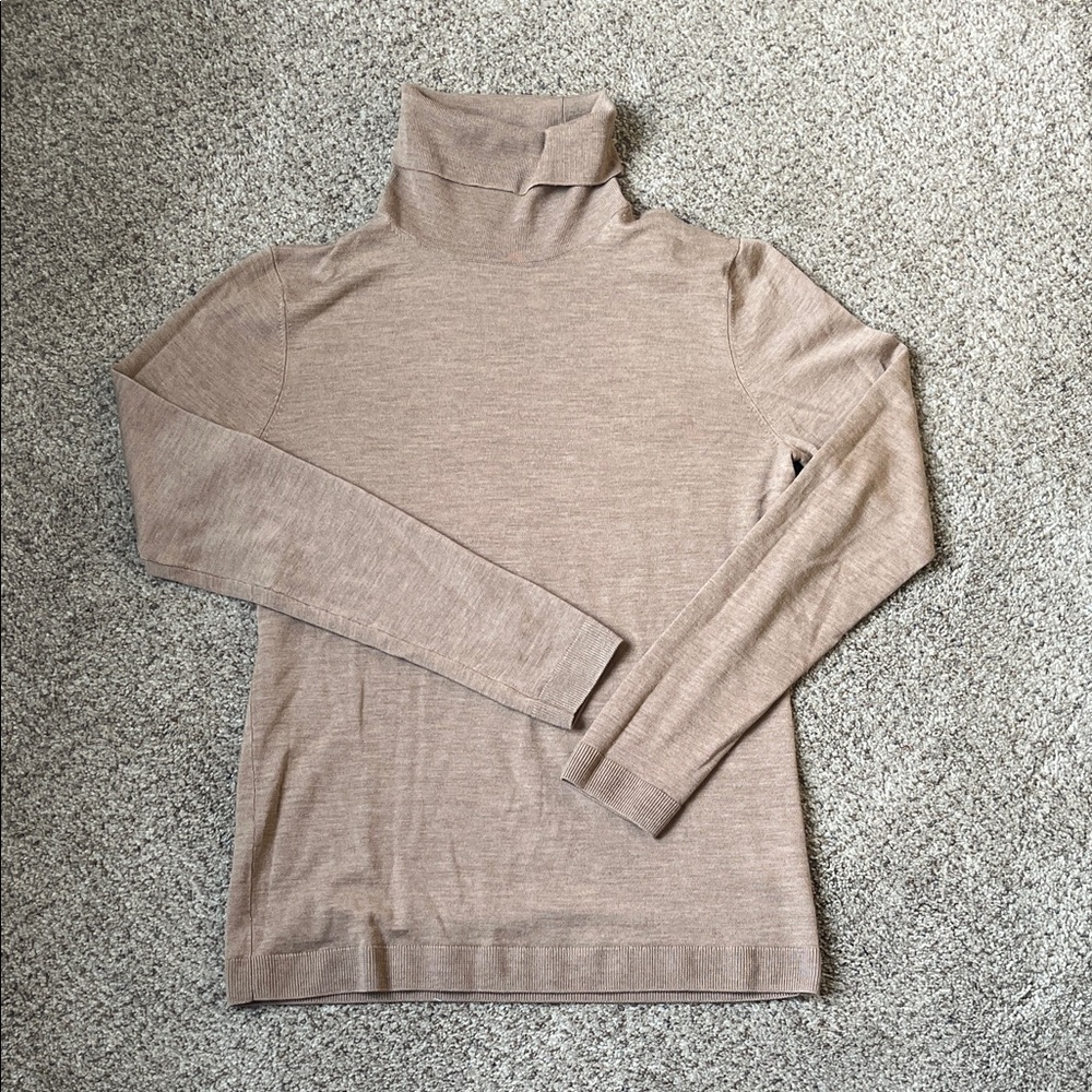 Brooks Brothers Women’s Extra Fine Merino Beige Turtleneck Sweater